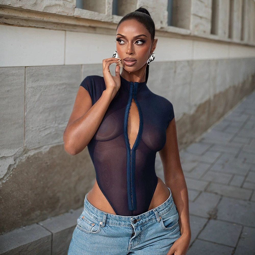 Zara Summer Metal Buckle Sheer Mesh Slim Fit Bodysuit